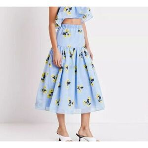 TANYA TAYLOR Lara Floral Midi A-Line Skirt Blue/Yellow NWT‎ Small
